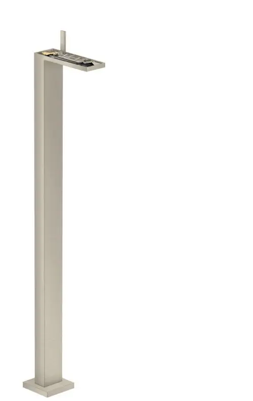 Bodenstehender Waschbeckenmischer von AXOR in gebürstetem Nickel mit Push-Open Ablaufgarnitur, ohne zusätzliche Platte, schmaler Standfuß und klarer, minimalistischer Form.